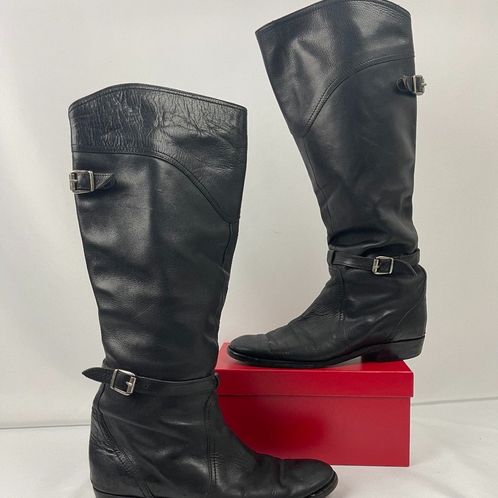 Frye Black Leather Riding Boots, Woman Size 8/9 Gem